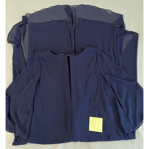 Marina Chiffon Jumpsuit: Embellished Keyhole, Boat Neck, 3/4 Sleeves, Sz 14 Blue - Picture 15 of 16